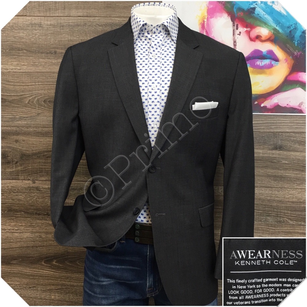 KENNETH COLE Mens Blazer Sport Coat Casual Jacket Size 48R‎ Slim Fit Wool Suit